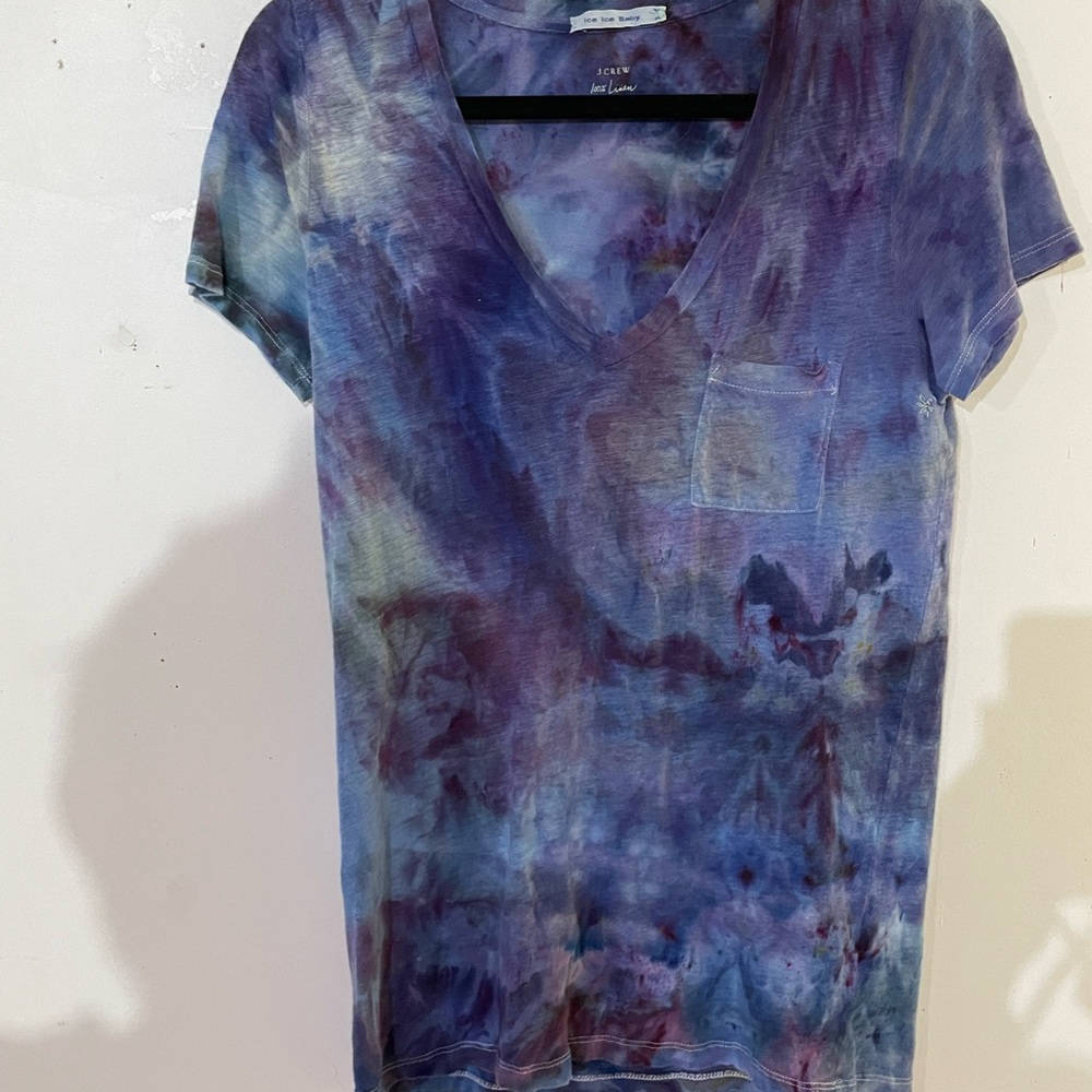 Tee shirt linen knit embroidered upcycled Ice Dyed